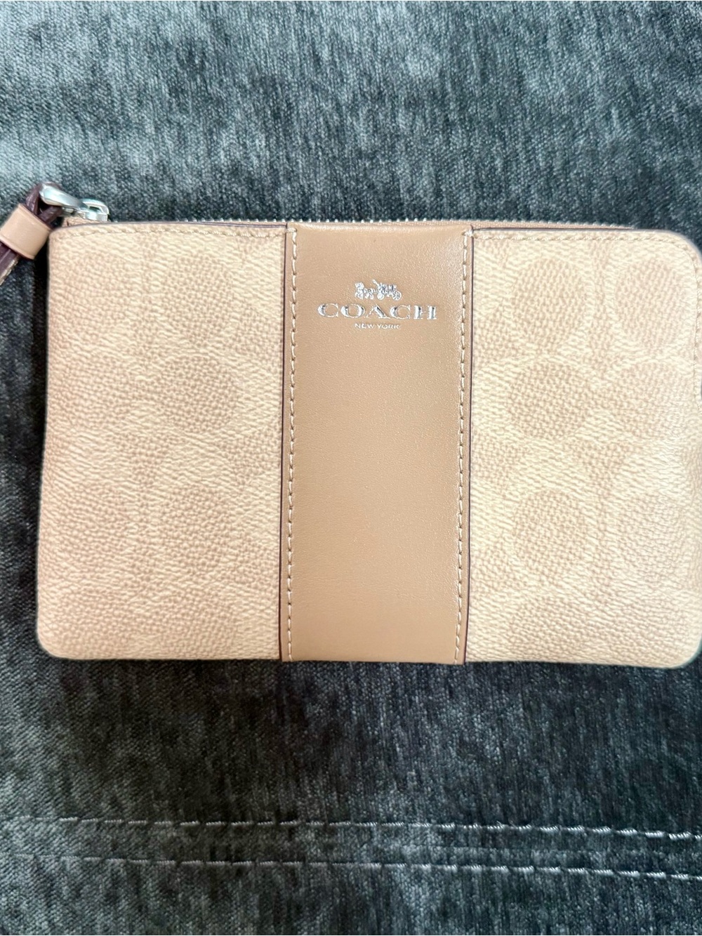 Coach Signature Zip Wristlet in Light Tan